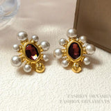 925 Silver Needle Brown Glass Earrings Women Wedding Party Gift