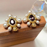 925 Silver Needle Brown Glass Earrings Women Wedding Party Gift