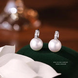 925 Silver Zircon Shell Pearl Earrings French Light Jewelry