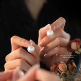 925 Silver Zircon Shell Pearl Earrings French Light Jewelry