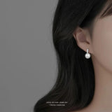 925 Silver Zircon Shell Pearl Earrings French Light Jewelry