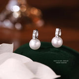 925 Silver Zircon Shell Pearl Earrings French Light Jewelry