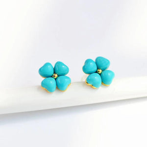 Turquoise Flower Love Ear Studs - Silver Jewelry