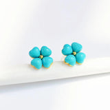 Turquoise Flower Love Ear Studs - Silver Jewelry
