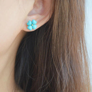 Turquoise Flower Love Ear Studs - Silver Jewelry