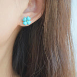 Turquoise Flower Love Ear Studs - Silver Jewelry