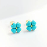 Turquoise Flower Love Ear Studs - Silver Jewelry