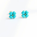Turquoise Flower Love Ear Studs - Silver Jewelry