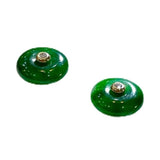 Hotan Jade Green Round Stud Earrings Vintage Silver Inlaid