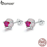 925 Silver Pink CZ Tulip Flower Stud Earrings BSE042