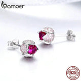 925 Silver Pink CZ Tulip Flower Stud Earrings BSE042