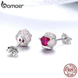 925 Silver Pink CZ Tulip Flower Stud Earrings BSE042