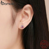 925 Silver Pink CZ Tulip Flower Stud Earrings BSE042