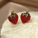 925 Silver Strawberry Earrings Red Crystal Studs for Women