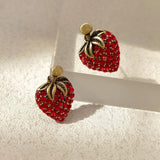 925 Silver Strawberry Earrings Red Crystal Studs for Women