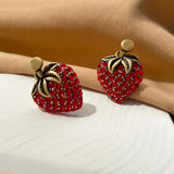 925 Silver Strawberry Earrings Red Crystal Studs for Women