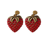 925 Silver Strawberry Earrings Red Crystal Studs for Women
