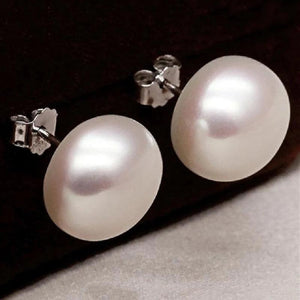 10-13mm Big Pearl Earrings S925 Silver Natural Freshwater Pearl Ea