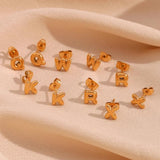 Bubble A-Z Letter Stud Earrings Silver Stainless Steel Women's Earrings