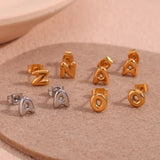 Bubble A-Z Letter Stud Earrings Silver Stainless Steel Women's Earrings