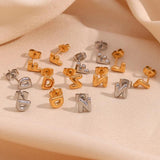 Bubble A-Z Letter Stud Earrings Silver Stainless Steel Women's Earrings