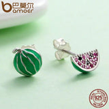 925 Silver Watermelon Fruits Stud Earrings Sterling Silver Jewelry