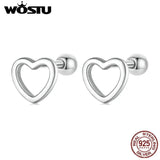 925 Silver Hollow Heart Earrings Women European Style Ear Cuff Studs