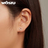 925 Silver Hollow Heart Earrings Women European Style Ear Cuff Studs