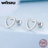925 Silver Hollow Heart Earrings Women European Style Ear Cuff Studs