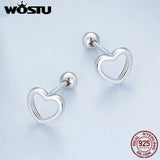 925 Silver Hollow Heart Earrings Women European Style Ear Cuff Studs