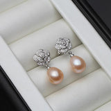 925 Silver Flower Pearl Earrings Purple