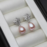925 Silver Flower Pearl Earrings Purple