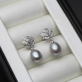 925 Silver Flower Pearl Earrings Purple