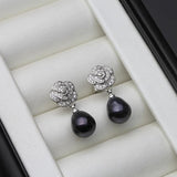 925 Silver Flower Pearl Earrings Purple