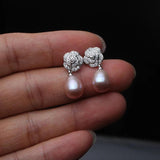 925 Silver Flower Pearl Earrings Purple