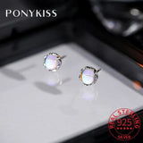 925 Silver Moonstone Stud Earrings Classic Fine Jewelry
