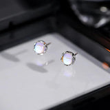 925 Silver Moonstone Stud Earrings Classic Fine Jewelry