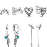 925 Silver Earring Butterflies Tiara Wishbone Heart Feathers Women Jewelry