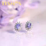Tanzanite Stud Zircon Earrings in Sterling Silver