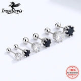 Trustdavis 925 Silver CZ Beads Stud Earring Women Minimalist Jewelry