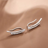 Minimalist Thin Curved Bar Stud Earrings with Zircon - S-E1313