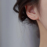 Minimalist Thin Curved Bar Stud Earrings with Zircon - S-E1313