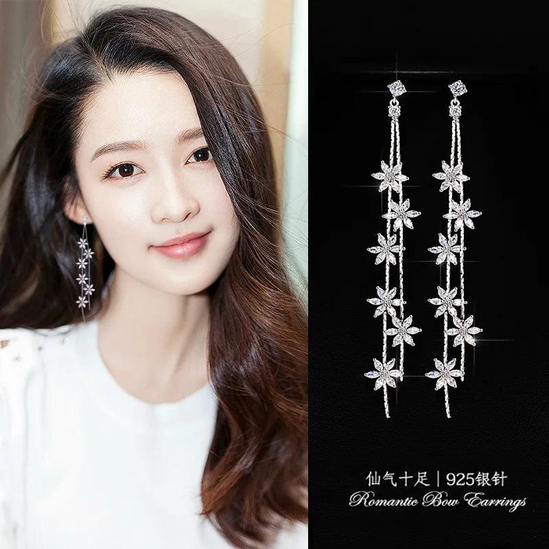 Sterling Silver Zircon Flower Stud Earrings for Women
