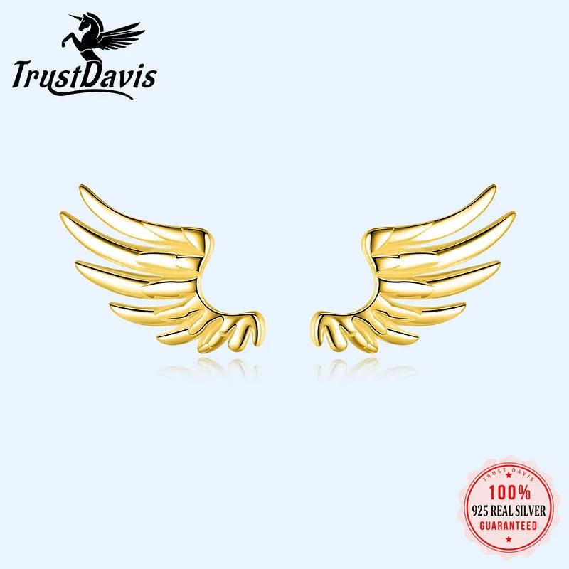 TrustDavis 925 Sterling Silver Angel Wings Stud Earrings