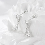 925 Silver Dangling Stud Earrings Teardrop Shape Women's Jewelry