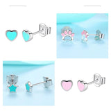 Enamel Heart Star Pet Paw Earrings 925 Sterling Silver Studs