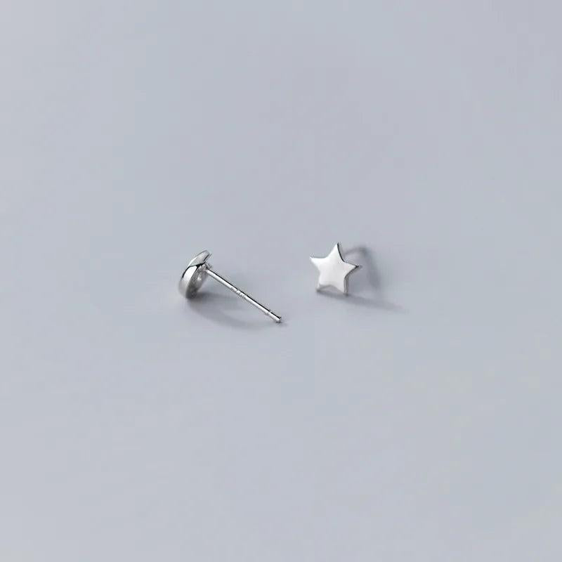 925 Silver Mini Star Moon Stud Earrings Women Youth Gift