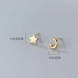 925 Silver Mini Star Moon Stud Earrings Women Youth Gift