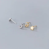 925 Silver Mini Star Moon Stud Earrings Women Youth Gift