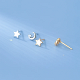 925 Silver Mini Star Moon Stud Earrings Women Youth Gift